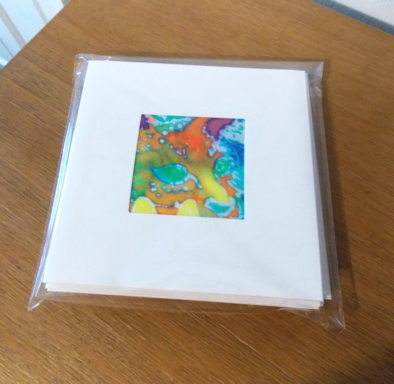 Batik 'Cat Among Flowers' Silk Cards - Pack of 5
