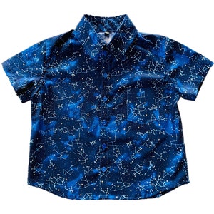 Dark Blue Sky Map Constellation Button Down Collared Shirt