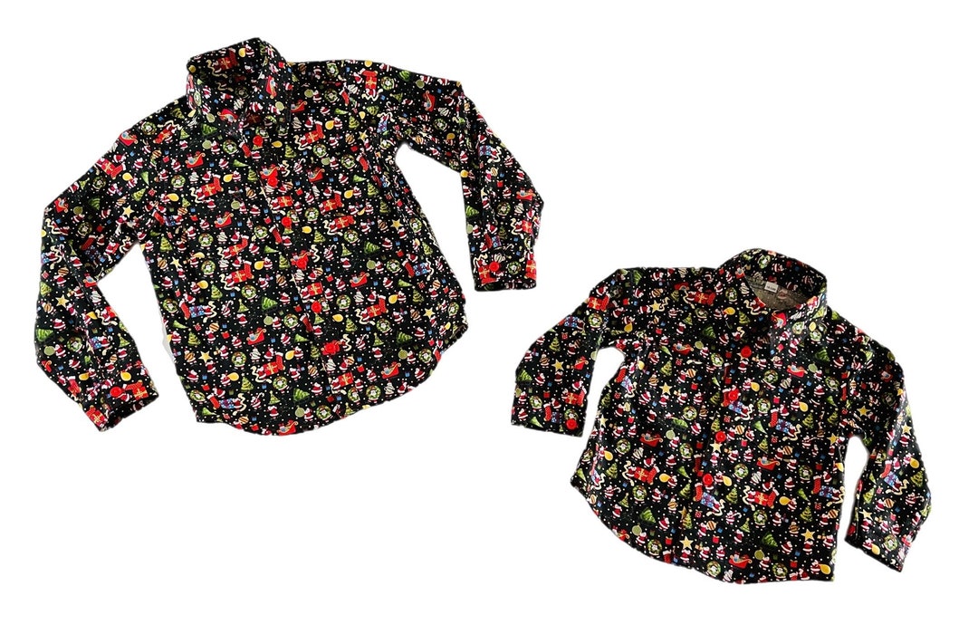 Little Santa Claus Christmas Button Down Shirt Matching Brother Set