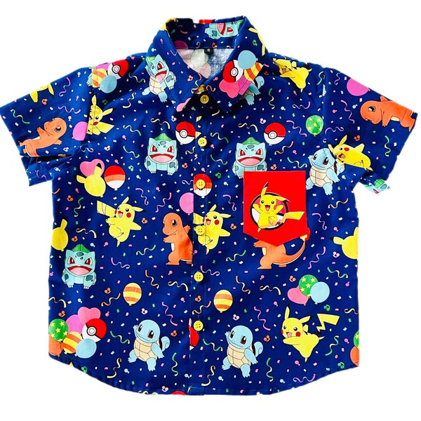 Joyeux anniversaire! Pikachu! Chemise à col boutonné Pokémon