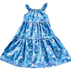 Butterfly Forest Blue Dream Gathered Dress with Back Tie