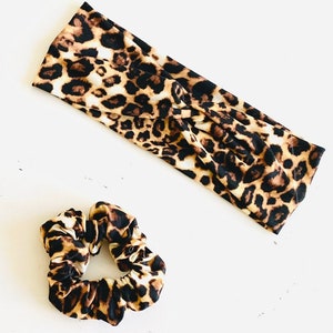 Leopard print matching headband and scrunchie pack