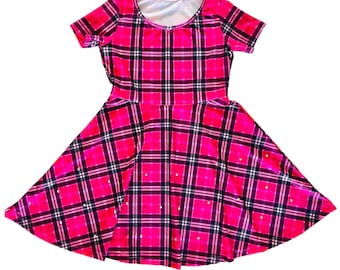 Razzle Dazzle Hot Pink Plaid Dress with sparkly rhinestones