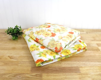 Vintage Flat & Fitted Twin Sheets Orange Floral | Penneys Penn Prest | E916-17