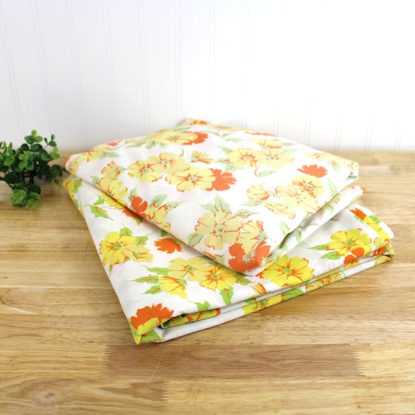 Vintage Flat & Fitted Twin Sheets Orange Floral | Penneys Penn Prest | E916-17