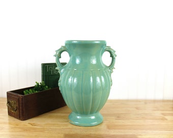 Vintage McCoy 12'' Baluster Vase | Blue Doubled Handled Unmarked McCoy Vase | F385