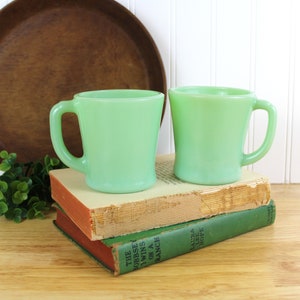 2 Vintage Fire King Jadeite D Handle Mugs | Green Jadeite Glass Mugs F319