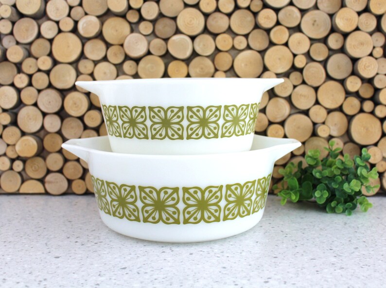 2 Square Verde Flower Pyrex / Green Flower Pyrex Set 474B & Etsy