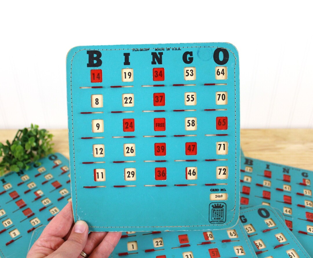 10 Plamor BINGO Cards Vintage Blue Bingo Slide Game Boards Etsy