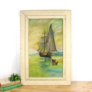 Vintage Original Moody Nautical Painting Sailboat Signed by Marvin Koski E542 image 1