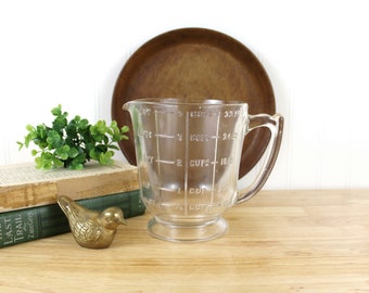 Vintage 4 Cup Clear Glass Measuring Pitcher | 1 Qt Beater Jar Measuring Cup | F268