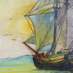 Vintage Original Moody Nautical Painting Sailboat Signed by Marvin Koski E542 image 5