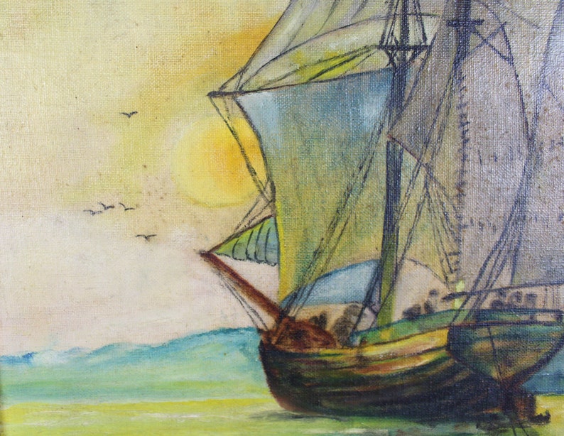 Vintage Original Moody Nautical Painting Sailboat Signed by Marvin Koski E542 image 5