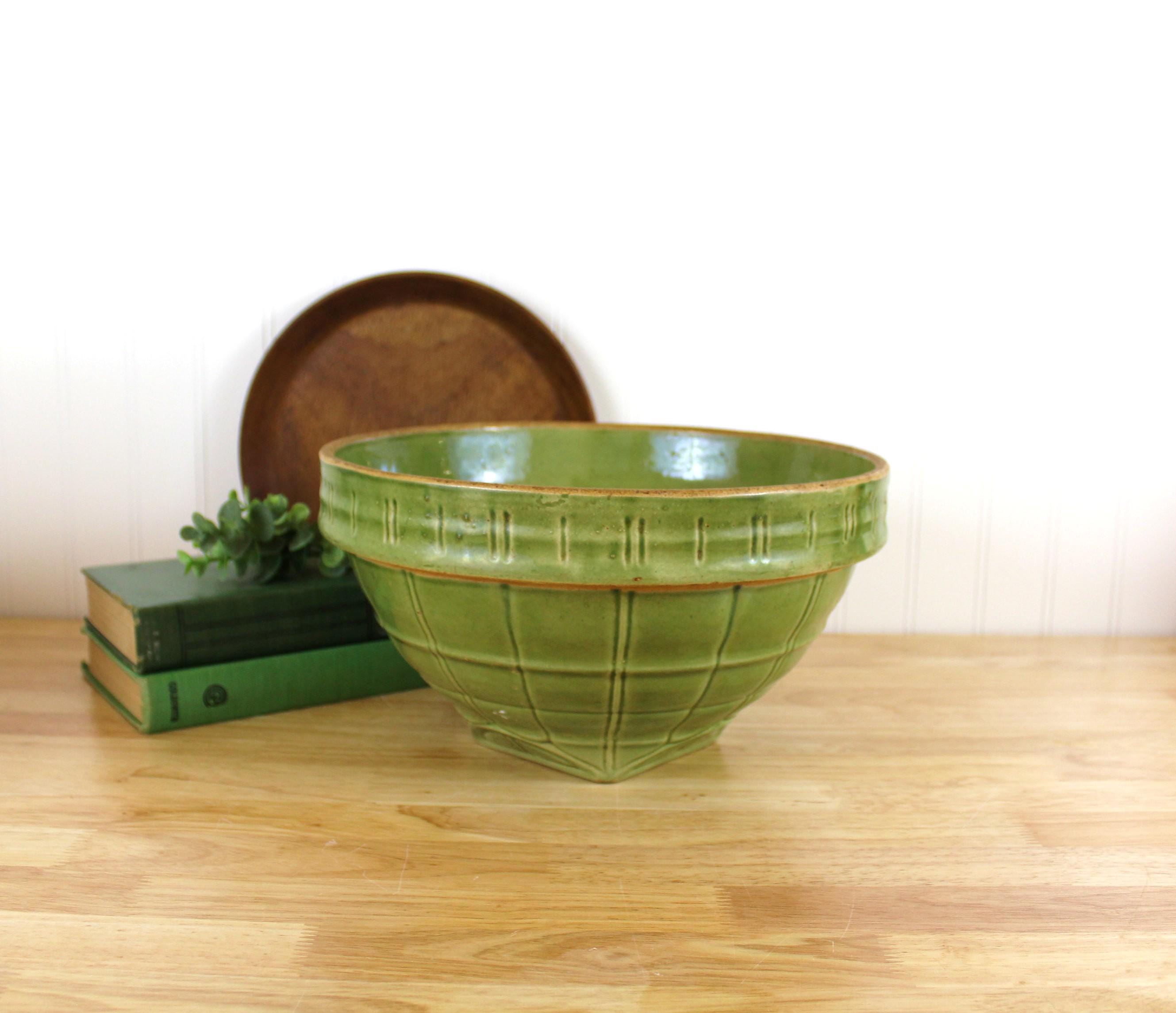 Antique Green Pottery Mixing Bowl - Etsy