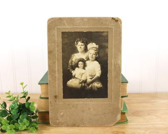 Antique Cabinet Card Photo Mother Daughter w/ Doll Portrait Albany New York