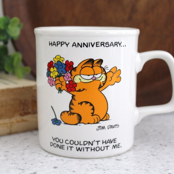 Vintage Garfield Happy Anniversary Mug / Vintage Garfield Cartoon Mug / C602