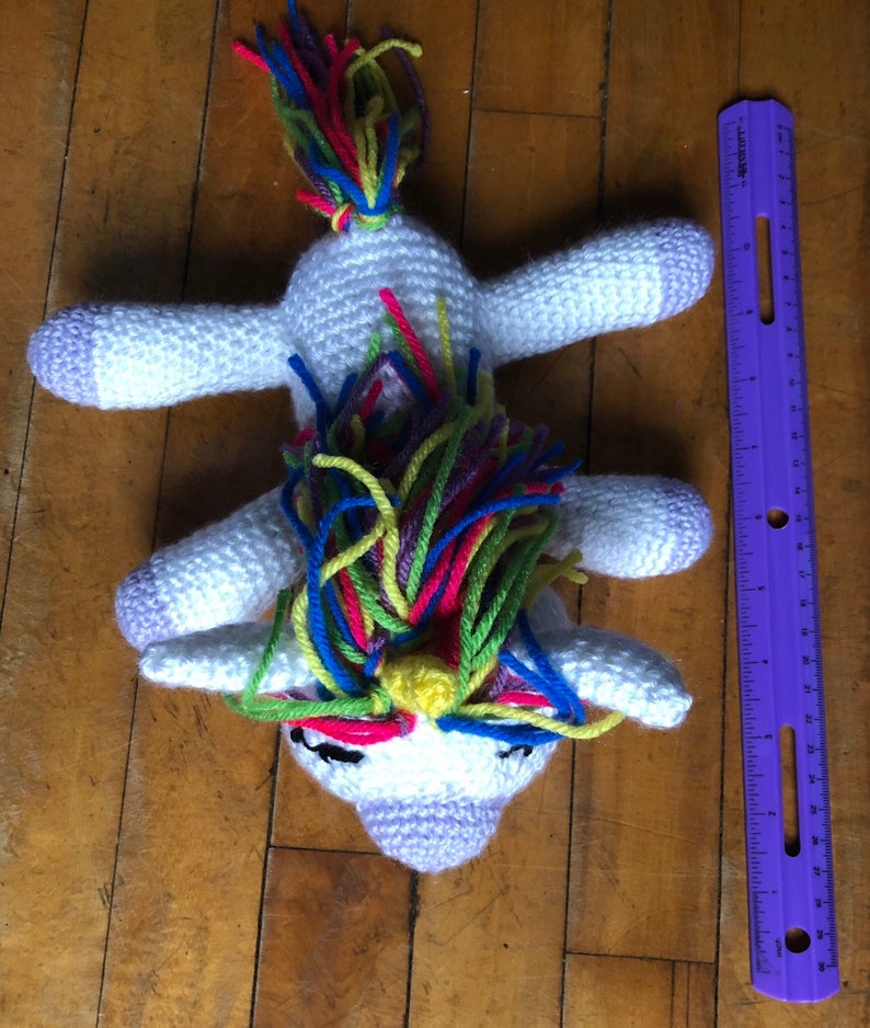 Sleeping crochet unicorn plush lavender snout