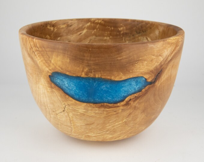 Yellow birch burl bowl with epoxy resin, AF48