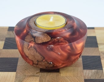 Tea light with dyed epoxy resin and exotic woods , tp22-133