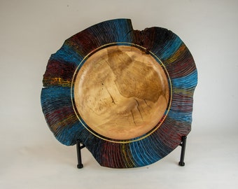 platter, wood platter, kitchen platter, Live edge platter, carved and dyed yellow birch burl, tp9