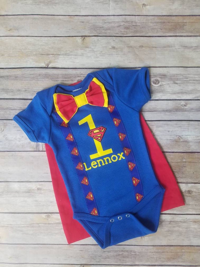 Boys birthday Boys Superman Birthday Outfit Superhero cape Boys first birthday outfit superman MizThings superhero party outfit