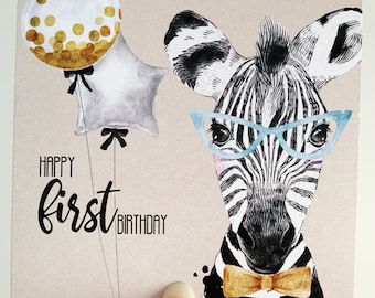 First Birthday Card {ZANE THE ZEBRA}