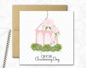 Christening Mini Card {PINK BIRDCAGE}