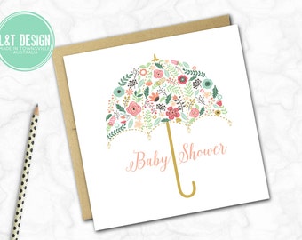 Floral Umbrella Baby Shower Card