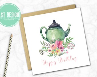 Birthday Mini Card {FLORAL TEAPOT}