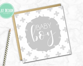 Grey Monochrome Baby Boy Mini Card