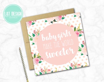 Sweet Floral New Baby Girl Card