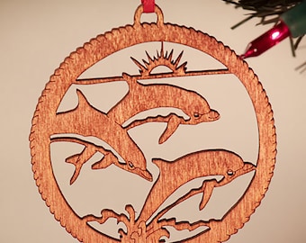 Dolphin Laser Cut Wood Christmas Ornament CHR101