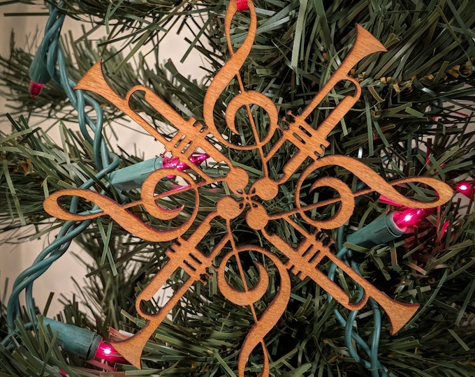 Trumpet Christmas Ornament, Laser Cut Wood Music Decor, Gift for Trumpet Player, Brass Band Present, Jazz Musician Keepsake
