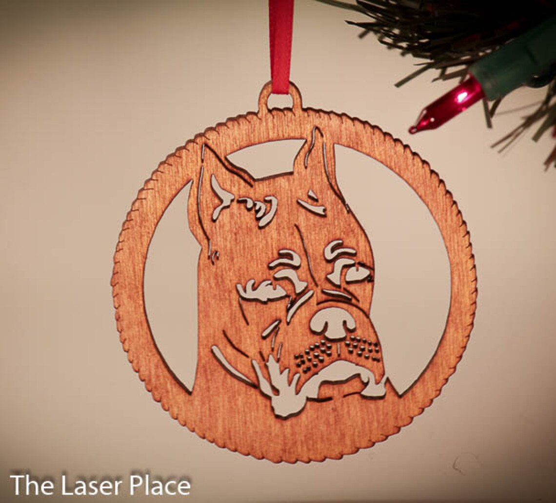 Boxer head Wood Christmas Ornament
