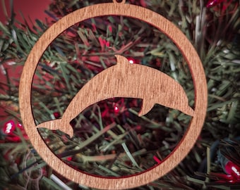 Dolphin Christmas Ornament, Laser Cut Wood Sea Animal Decor, Personalized Gift for Dolphin Lovers, Ocean Keepsake