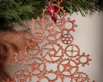 Steampunk Gear Christmas Tree Laser Cut Wood Ornament CHR112