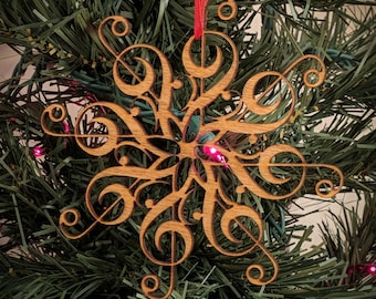 Treble and Bass Clef Music Ornament, Laser Cut Wood Christmas Decor, Music Teacher Gift, Gift for Musicians, Choir Keepsake