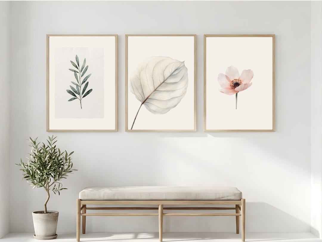Boho Botanical Wall Art Set | Neutral Floral Prints | Minimalist Nature ...