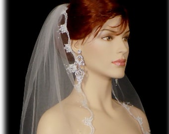 1 Tier  Embellished Edge White Or Ivory bridal Veil/Veils | Wedding bridal  Embellished Edge | 1 layer bridal veil | wedding bridal veils