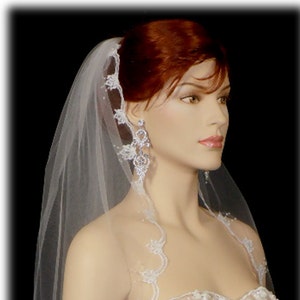 1 Tier Embellished Edge White Or Ivory bridal Veil/Veils Wedding bridal Embellished Edge 1 layer bridal veil wedding bridal veils image 1