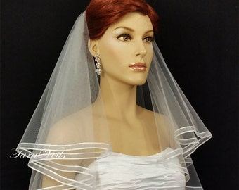 2 Tier 25"x30" Cascade style,Organza, Satin Edge.White or Ivory Bridal Wedding Veil | 2 layer | wedding veil