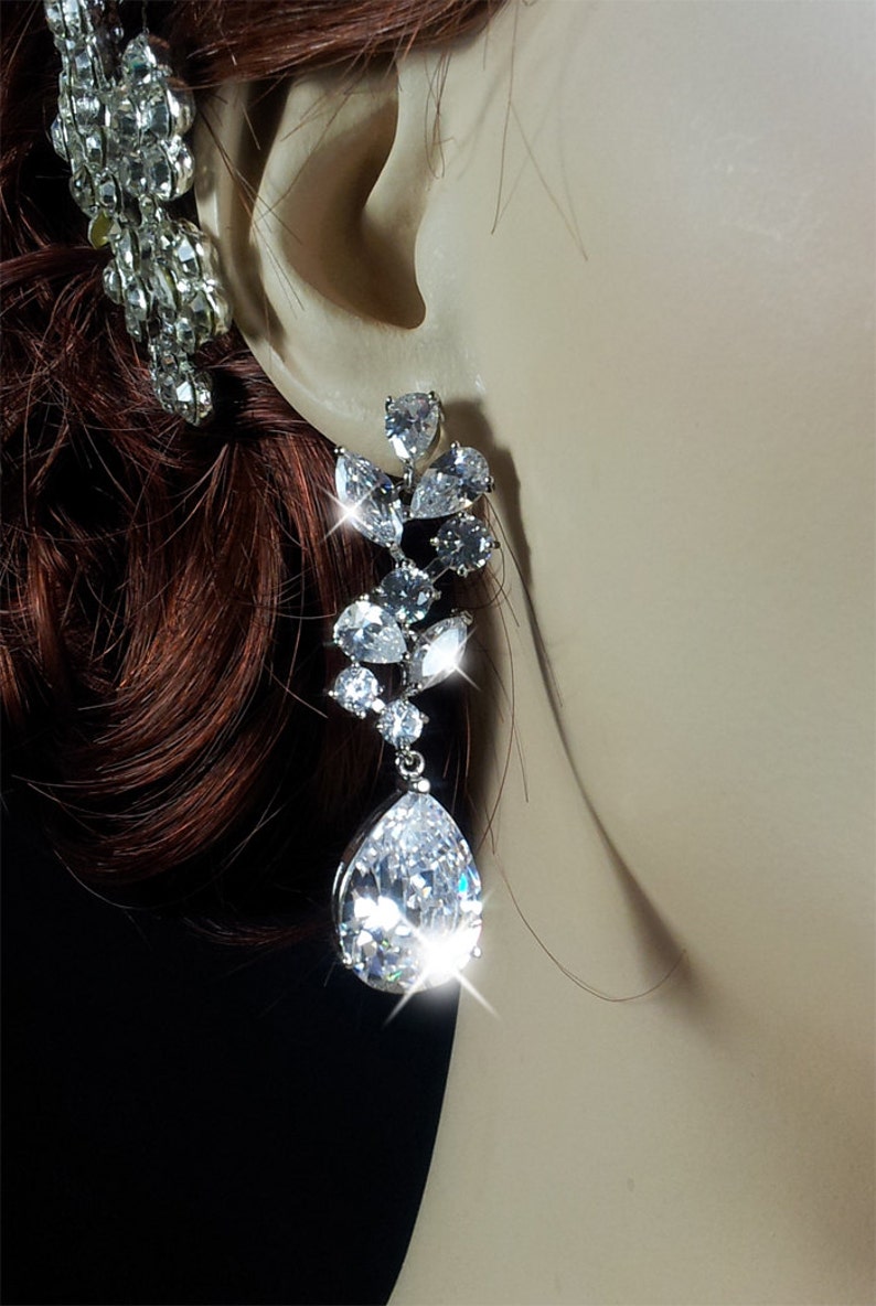 CZ drop Bridal earrings, crystal drop earrings, crystal wedding earrings,bridesmaid earrings, wedding jewelry, bridal earings image 1
