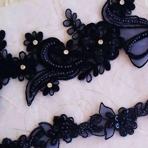 Garter,Wedding garter set, Navy blue Garter, Rhinestone blue Garter, Bridal garters Navy blue ,bridal garter,Floral lace garter,Garter Set image 1