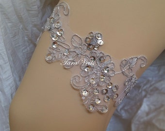 Garter,Wedding / Bridal / Floral lace Silver Garter/ wedding garters / bridal garter/ Floral lace garter / Vintage Garter/Single Garter