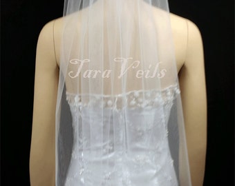 1 Tier 36"x54" Bridal Veil with Raw Cut Edge - White, Off or White or Ivory, | 1 layer cut edge bridal veil | wedding veil