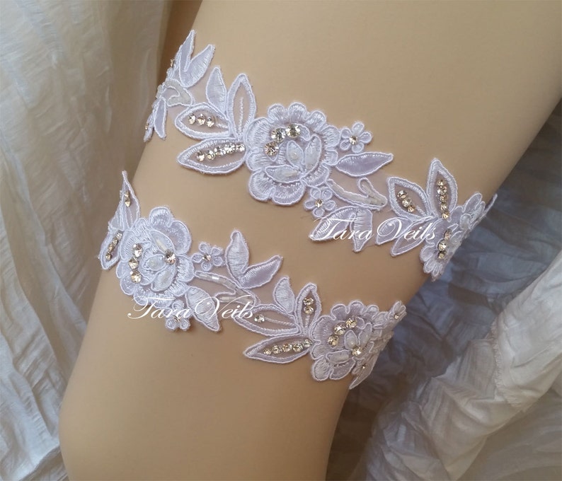 Wedding White Lace Elastic Ruffled bridal garter Rhinestone Garter wedding garters bridal garter Floral lace garter Keepsake Toss Garter Set