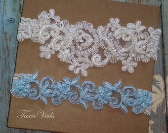 Wedding Garter Set,Bridal Garter Ivory,Bridal Ivory and blue Garter,Wedding Garter ,Lace Garter,Garter Set light Ivory,garter set