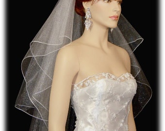 2 Tier Pencil Edge White or Ivory Bridal Elbow Length Shimmering/ Wedding Veil | 2 layer bridal pencil edge veil | wedding veil
