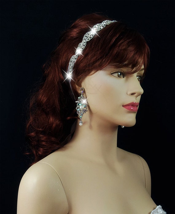 Rhinestone Ribbon Headband, Rhinestone Headband, Wedding  display picture 2