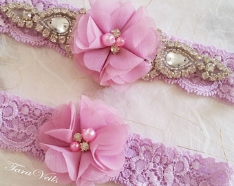 Garter,Wedding garter set / Bridal garter set,Rhinestone Garter,wedding Lavender garters,bridal Lavender garter,lace garter,Vintage Garter